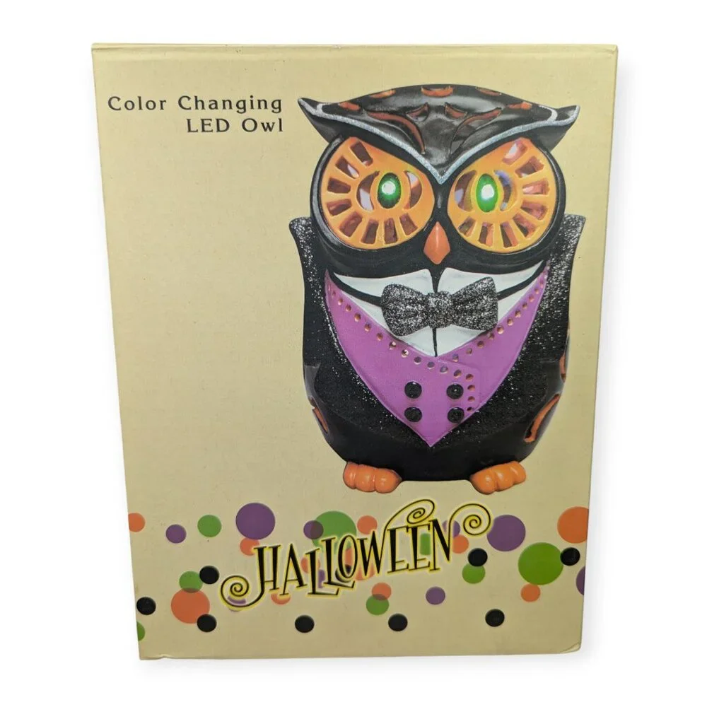 Cracker Barrel Halloween LED Color Changing Owl Decor NIB